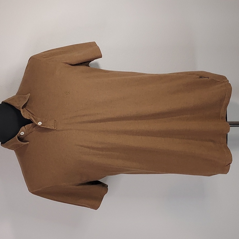 Volcom Brown Short Sleeve 100% Cotton Short Sleeve Polo Shirt Size Large